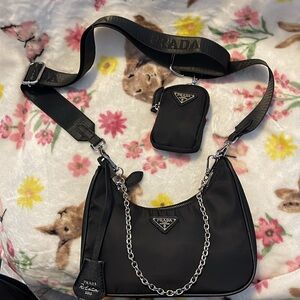 Prada Black Shoulder Bag with Chain Detail